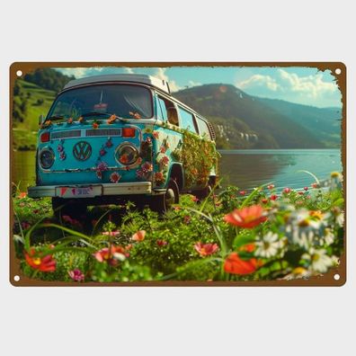 Blechschild Volkswagen Bulli VW Camping Nostalgie Vintage TEL1802