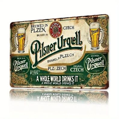 Blechschild Pilsner Urquell Bierwerbung Metallschild Vintage Retro TEL1923