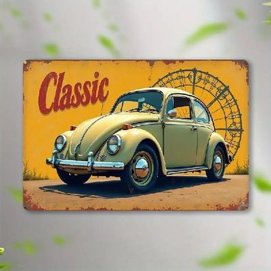 Blechschild VW Käfer Volkswagen Nostalgie Vintage Metallschild TEL2261