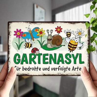 Blechschild Garten Asyl für bedrohte Arten Nostalgie Vintage Metallschild TE2530