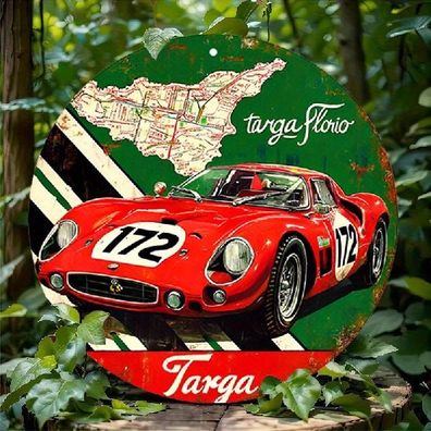 Blechschild rund Auto Targa Florio Vintage Nostalgie Metallschild TE2482