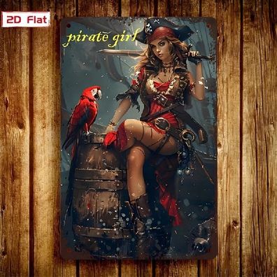 Blechschild Piraten Girl Braut Pirat Nostalgie Vintage Metallschild TEL2536