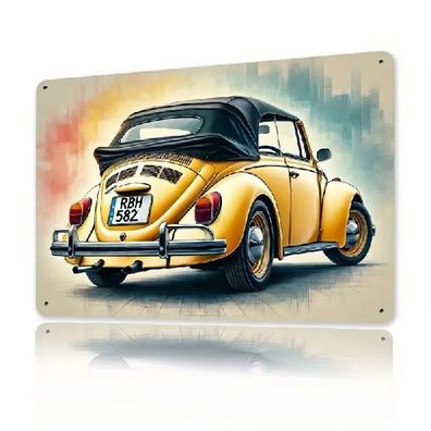 Blechschild VW Käfer Cabrio Volkswagen Vintage Metallschild TEL3215