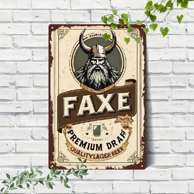 Blechschild FAXE Premium Lager Bier mit Wikinger Vintage Metallschild TE3384