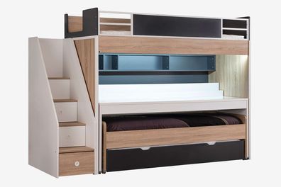 Etagenbett New City 5-Teilig in Holzoptik/Weiß/Schwarz