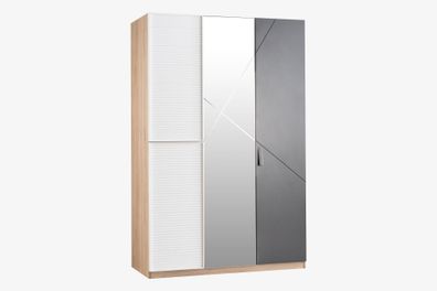 Kleiderschrank New City 3-Türig in Holzoptik/Weiß/Schwarz