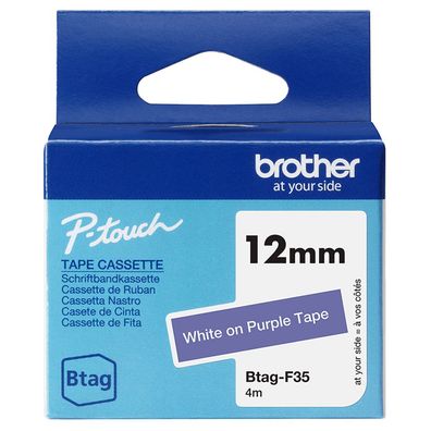 Brother Schriftband BTAG-F35 Weiß auf Lila 12 mm x 4 m