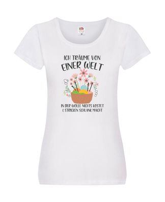 Träume von Wolle die nichts kostet | Korb | Strick | Blumen Damen Shirt Weiß
