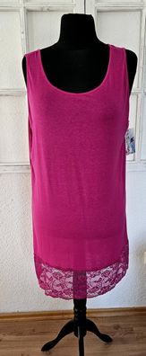 Italy Damen Longtop Unterziehshirt mit Spitze ohne Arm Viskose one size bis 42 Pink