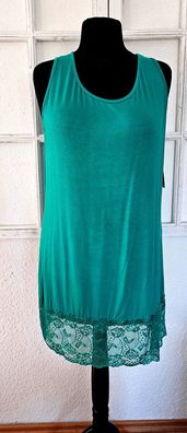 Italy Damen Longtop Unterziehshirt mit Spitze ohne Arm Viskose one size in Petrol