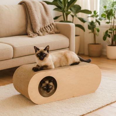 QLS Kratzmöbel 3in1 für Katzen Wellpappe 75×27×29 cm Beige Kratzbrett Höhle 11366