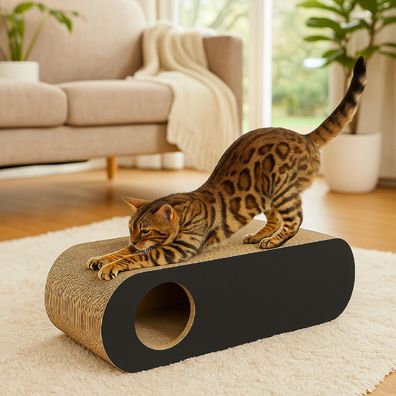QLS Kratzmöbel 3in1 für Katzen Wellpappe 75×27×29 cm Graphit Kratzbrett Höhle 11367