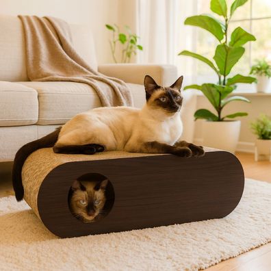 QLS Kratzmöbel 3in1 für Katzen Wellpappe 75×27×29 cm Braun Kratzbrett Höhle 11369