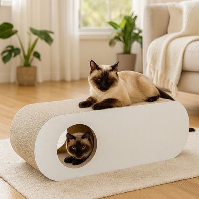QLS Kratzmöbel 3in1 für Katzen Wellpappe 75×27×29 cm Grau Kratzbrett Höhle 11370