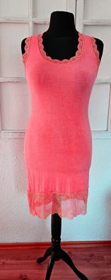 Italy Damen Longtop Unterziehshirt mit Spitze ohne Arm Viskose one size Farbe: Lachs