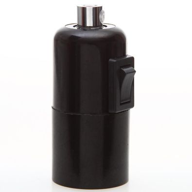 E27 Bakelit Vintage Fassung schwarz mit Glattmantel Wippschalter Metall Zugentlast