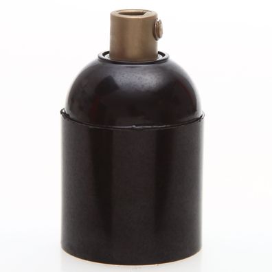 E27 Bakelit Glattmantel Lampenfassung schwarz mit Zugentlaster gold