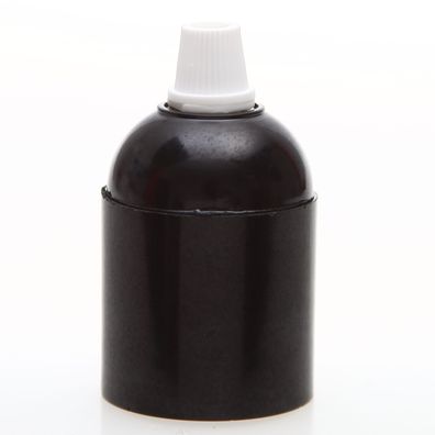 E27 Bakelit Glattmantel Lampenfassung schwarz mit Zugentlaster Quetschverbindung