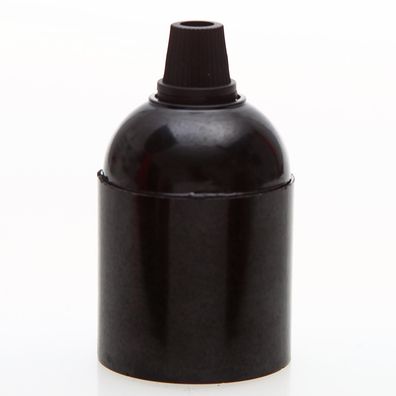 E27 Bakelit Glattmantel Lampenfassung schwarz mit Zugentlaster Quetschverbindung