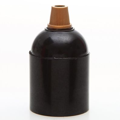 E27 Bakelit Glattmantel Lampenfassung schwarz mit Zugentlaster Quetschverbindung