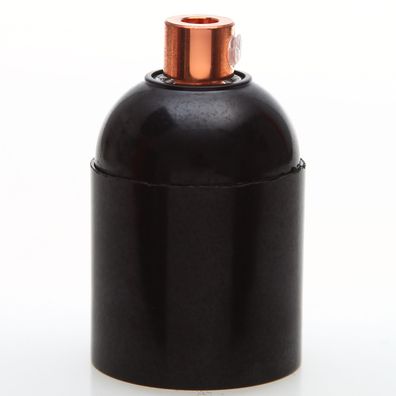 E27 Bakelit Glattmantel Lampenfassung schwarz mit Zugentlaster Metall verkupfert