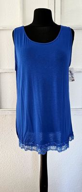 Italy Damen Longtop Unterziehshirt mit Spitze ohne Arm Viskose one size in Royalblau