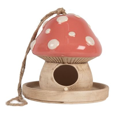 Clayre & Eef Dekoration Vogelhaus Pilz Ø 13x13 cm Beige Rosa Keramik (Gr. Ø 13x13 cm)