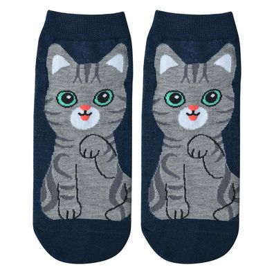 Clayre & Eef Lustige Socken one size Blau Polyester Katze