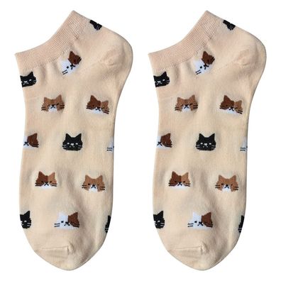 Clayre & Eef Lustige Socken one size Beige Polyester Katzen