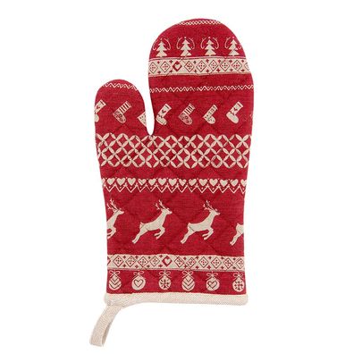 Clayre & Eef Ofenhandschuh 16x30 cm Rot Baumwolle Weihnachten