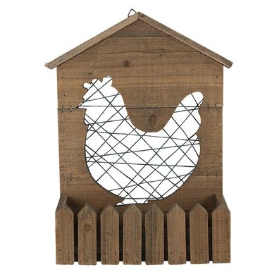 Clayre & Eef Aufbewahrungskorb 32x12x40 cm Braun Holz Huhn (Gr. 32x12x40 cm)