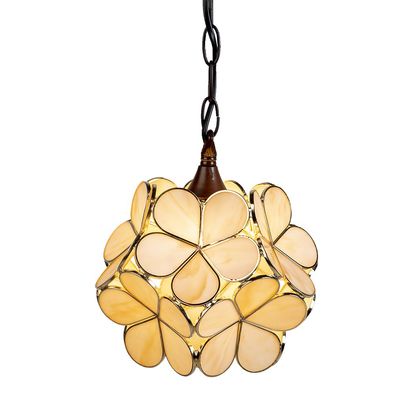 Clayre & Eef Hängeleuchte Tiffany 21x21x17/90 cm Beige Glas Blume