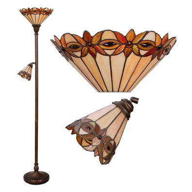 Clayre & Eef Tiffany Stehlampe Ø 35 / Ø 14x176 cm Beige Rot Metall