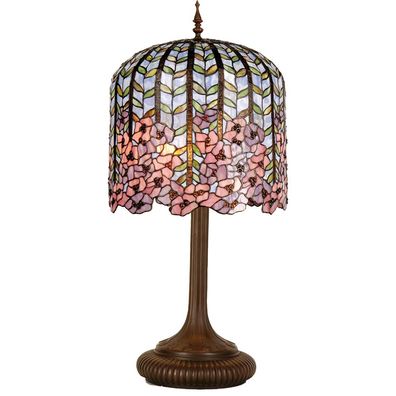 Clayre & Eef Tiffany Tischlampe Ø 40x84 cm Blau Rosa Glas Blumen