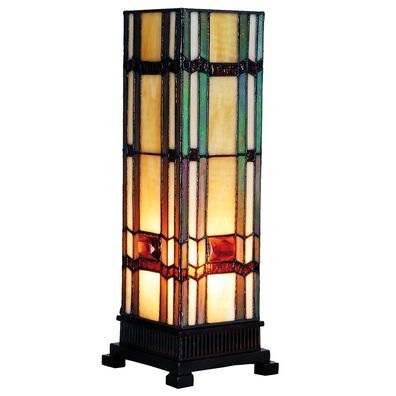 Clayre & Eef Tiffany Tischlampe 12x12x35 cm Beige Grün Glas
