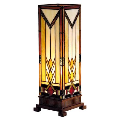 Clayre & Eef Tiffany Tischlampe 12x12x35 cm Beige Braun Glas