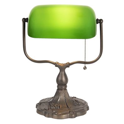 Clayre & Eef Schreibtischlampe Bankerslampe 27x20x36 cm Grün Braun Metall