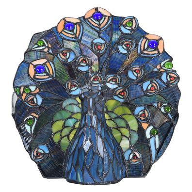 Clayre & Eef Tiffany Tischlampe 32x30 cm Blau Grün Glas Pfau