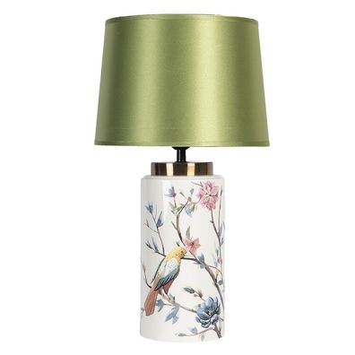 Clayre & Eef Tischlampe Ø 28x50 cm E27/max 1x60W Grün Keramik Vögel