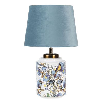 Clayre & Eef Tischlampe Ø 25x41 cm Blau Weiß Kunststoff Vogel