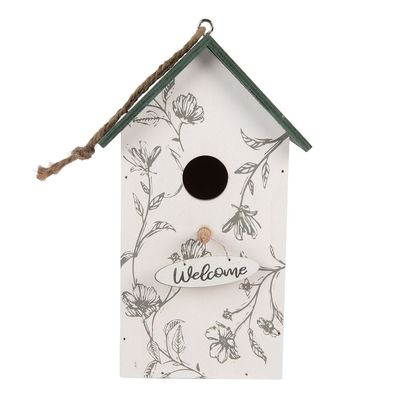 Clayre & Eef Vogelhaus 15x10x22 cm Weiß Holz (Gr. 15x10x22 cm)