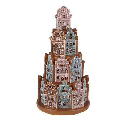 Clayre & Eef Lebkuchenhaus mit LED Ø 18x33 cm Braun Blau Polyresin