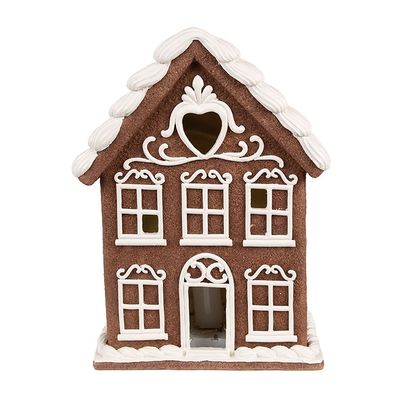 Clayre & Eef Lebkuchenhaus mit LED 17x10x22 cm Braun Polyresin (Gr. 17x10x22 cm)