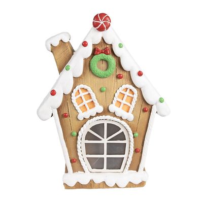 Clayre & Eef Lebkuchenhaus mit LED 27x11x36 cm Braun Polyresin (Gr. LED 27x11x36 cm)