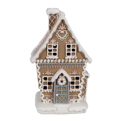 Clayre & Eef Lebkuchenhaus mit LED 13x10x21 cm Braun Polyresin (Gr. 13x10x21 cm)