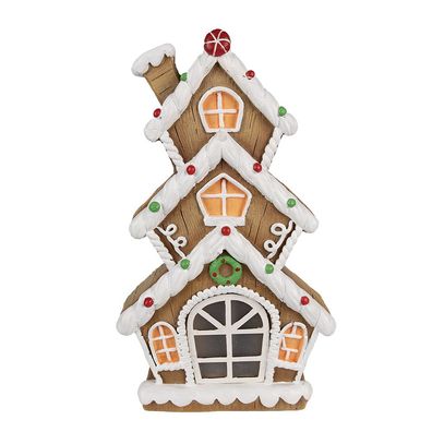 Clayre & Eef Lebkuchenhaus mit LED 24x11x41 cm Braun Kunststoff (Gr. LED 24x11x41 cm)