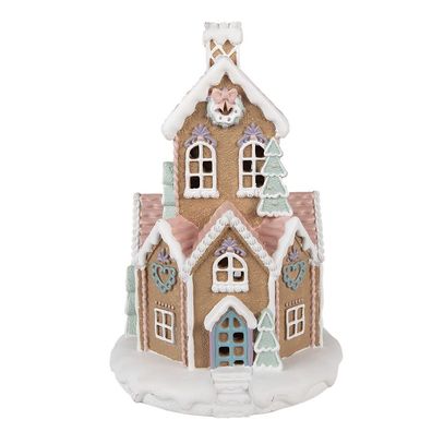 Clayre & Eef Lebkuchenhaus mit LED Ø 21x33 cm Braun Kunststoff