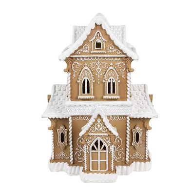 Clayre & Eef Lebkuchenhaus mit LED 28x21x37 cm Braun Kunststoff (Gr. 28x21x37 cm)