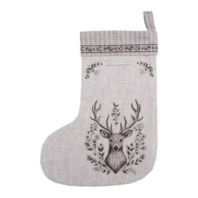Clayre & Eef Weihnachtsstrumpf 30x40 cm Beige Baumwolle Hirsch