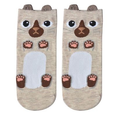 Clayre & Eef Lustige Socken one size Beige Polyester Katze